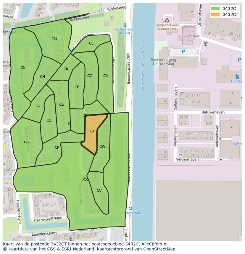 Afbeelding van het postcodegebied 3432 CT op de kaart.