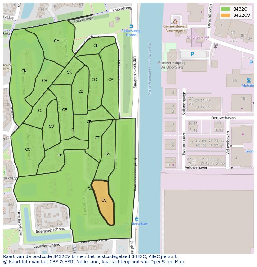 Afbeelding van het postcodegebied 3432 CV op de kaart.