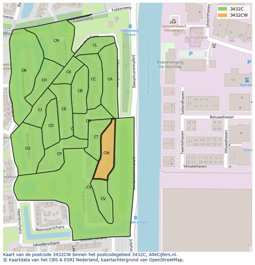 Afbeelding van het postcodegebied 3432 CW op de kaart.