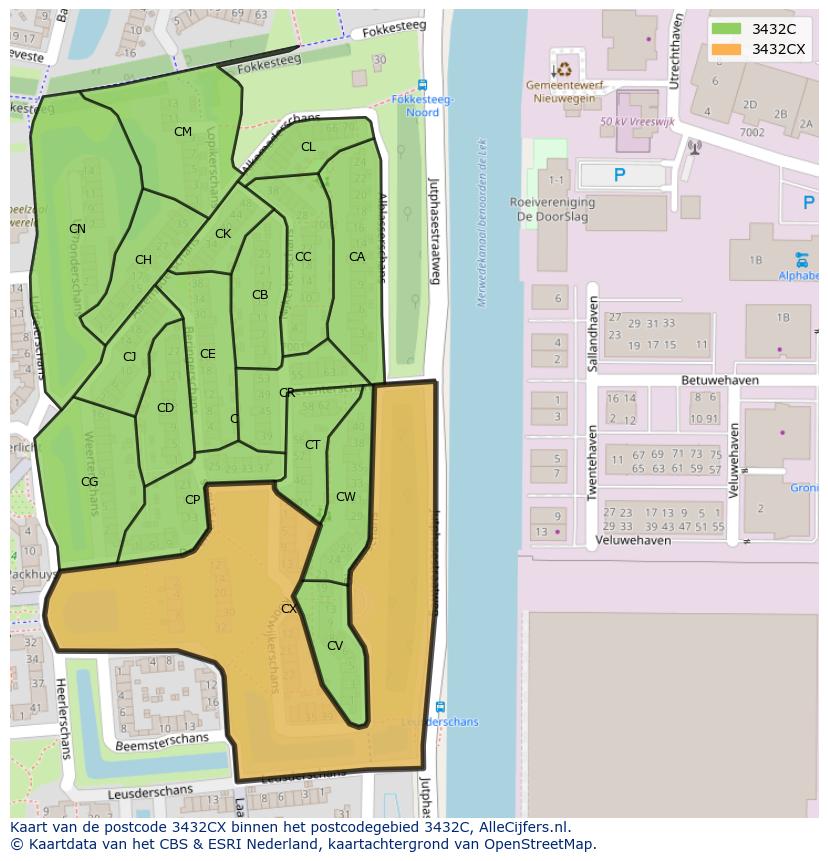 Afbeelding van het postcodegebied 3432 CX op de kaart.