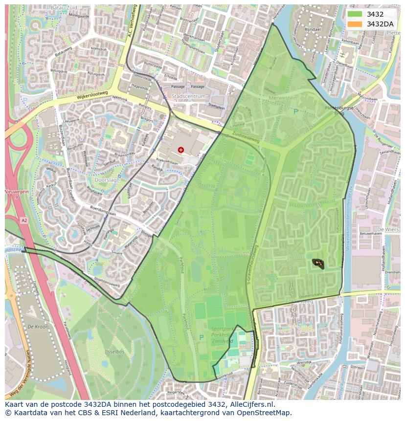 Afbeelding van het postcodegebied 3432 DA op de kaart.