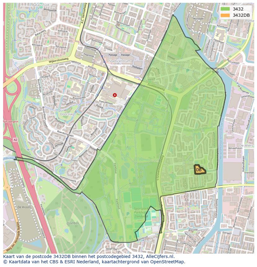 Afbeelding van het postcodegebied 3432 DB op de kaart.
