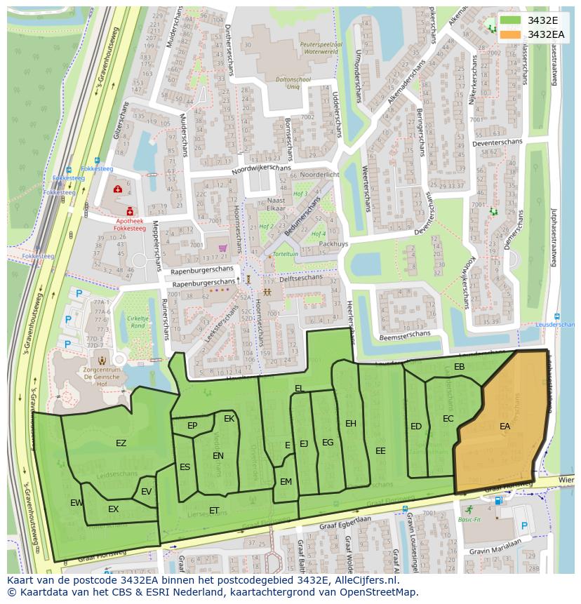 Afbeelding van het postcodegebied 3432 EA op de kaart.