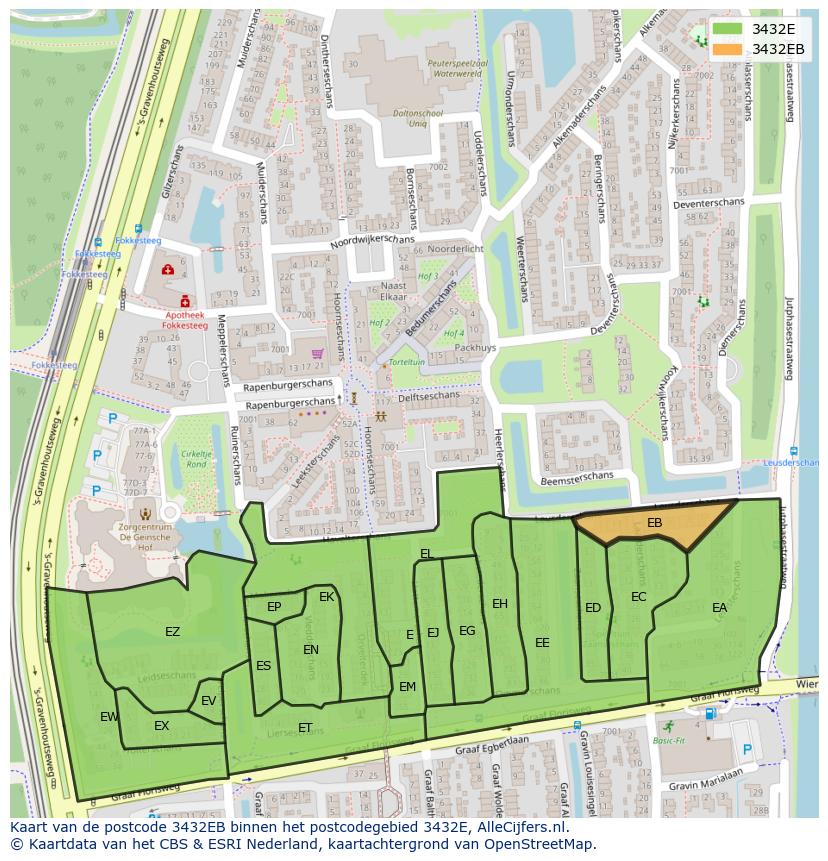 Afbeelding van het postcodegebied 3432 EB op de kaart.