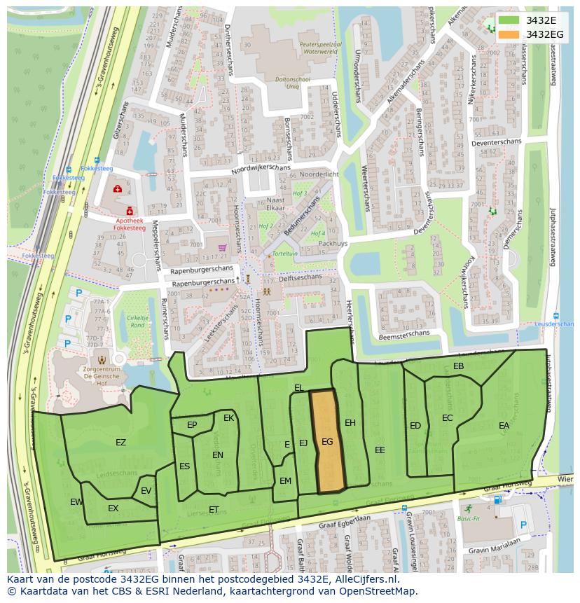 Afbeelding van het postcodegebied 3432 EG op de kaart.