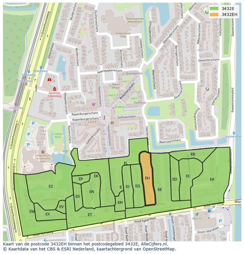 Afbeelding van het postcodegebied 3432 EH op de kaart.