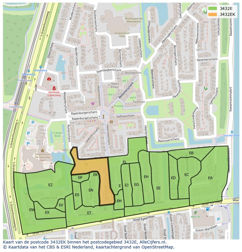 Afbeelding van het postcodegebied 3432 EK op de kaart.