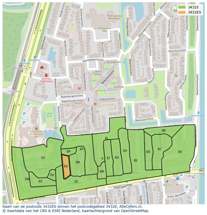 Afbeelding van het postcodegebied 3432 ES op de kaart.