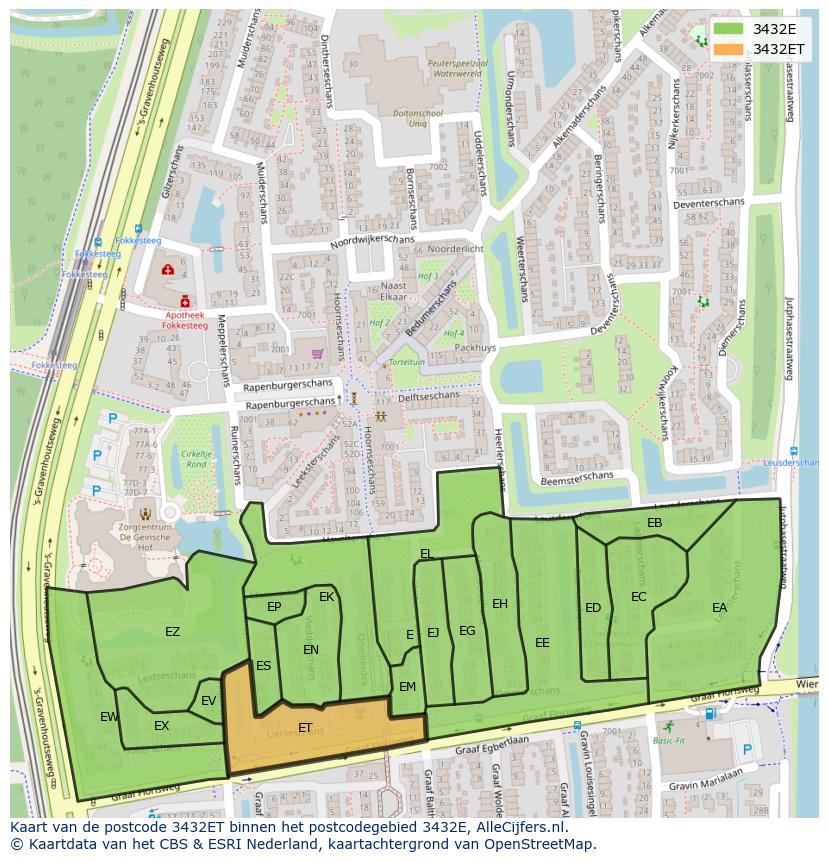 Afbeelding van het postcodegebied 3432 ET op de kaart.