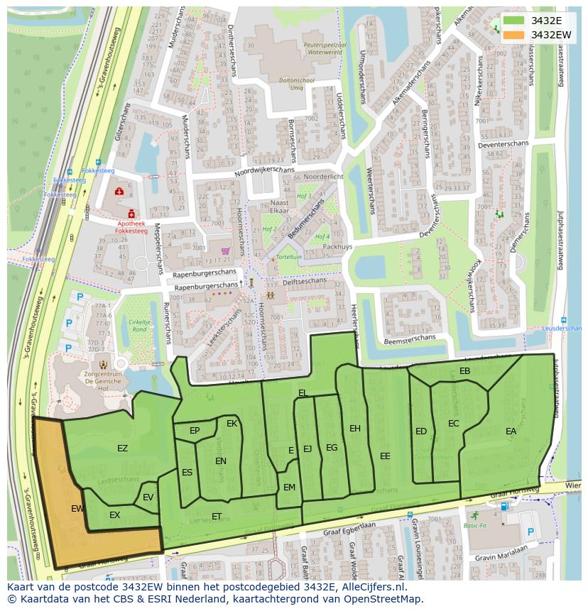 Afbeelding van het postcodegebied 3432 EW op de kaart.