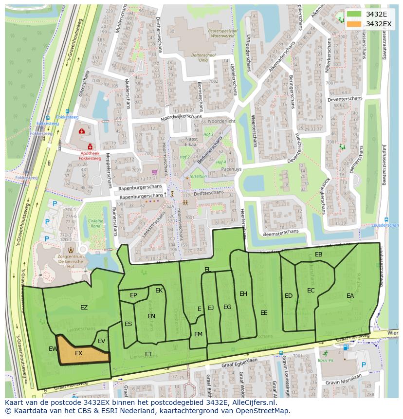 Afbeelding van het postcodegebied 3432 EX op de kaart.