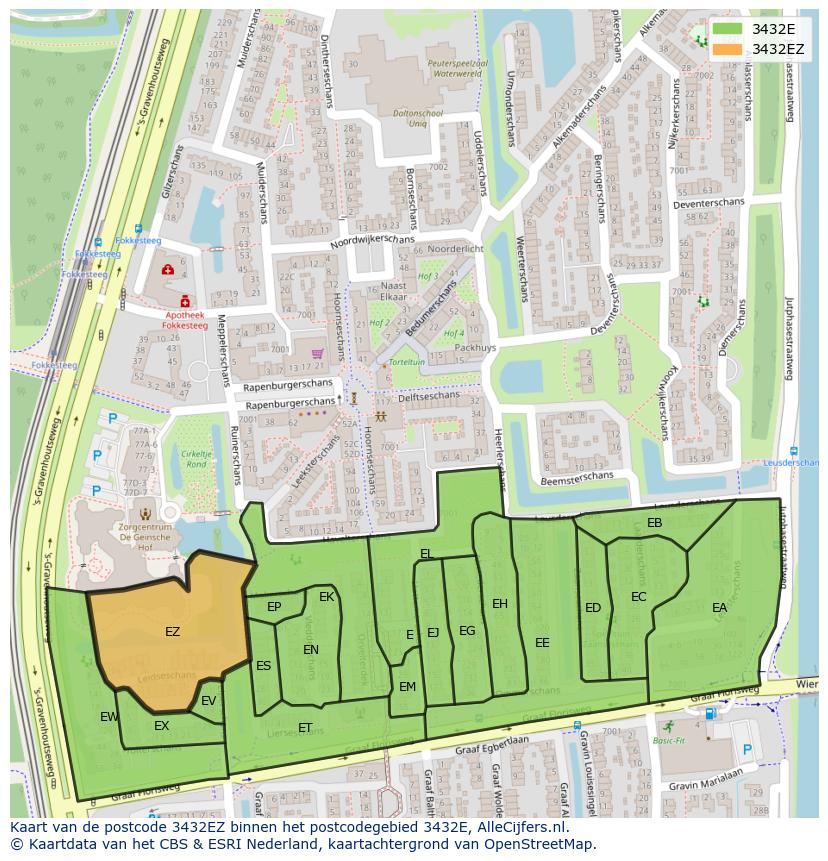 Afbeelding van het postcodegebied 3432 EZ op de kaart.