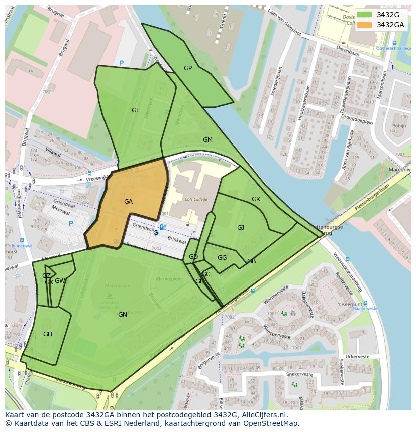 Afbeelding van het postcodegebied 3432 GA op de kaart.