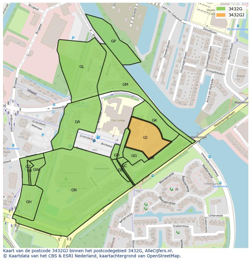 Afbeelding van het postcodegebied 3432 GJ op de kaart.