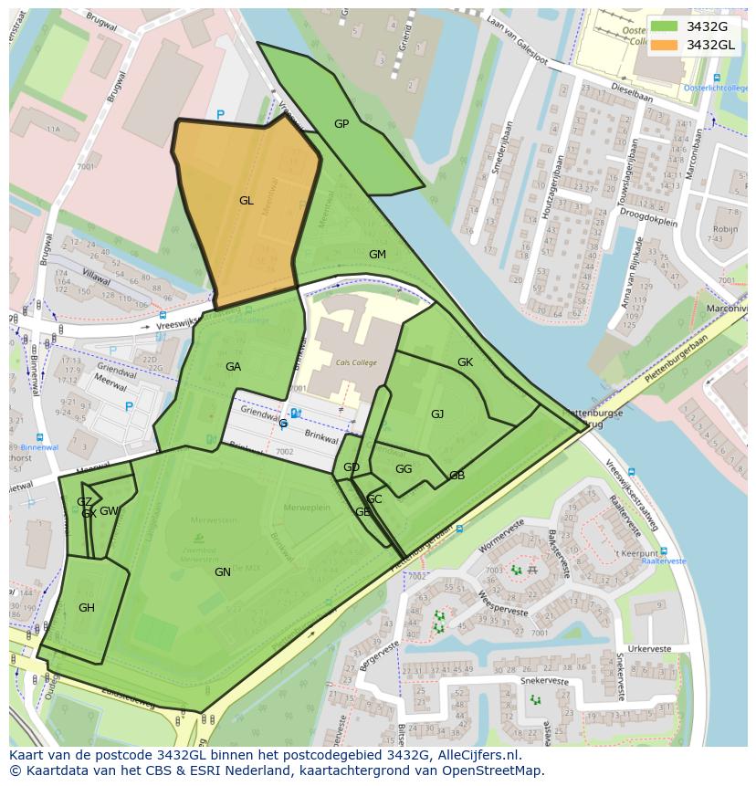 Afbeelding van het postcodegebied 3432 GL op de kaart.