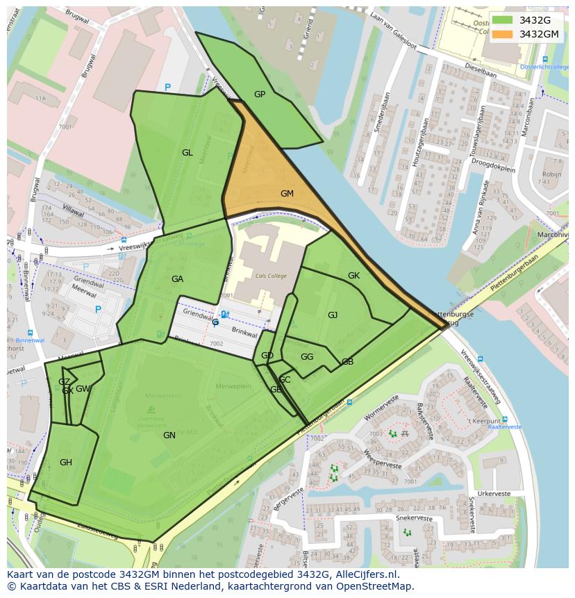 Afbeelding van het postcodegebied 3432 GM op de kaart.