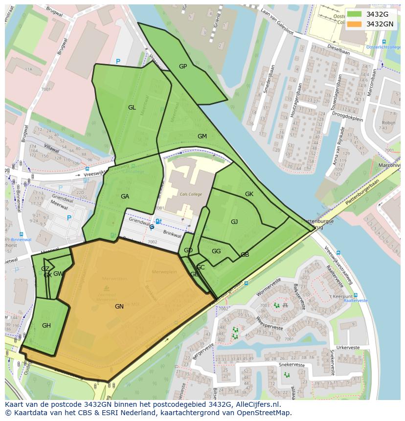 Afbeelding van het postcodegebied 3432 GN op de kaart.