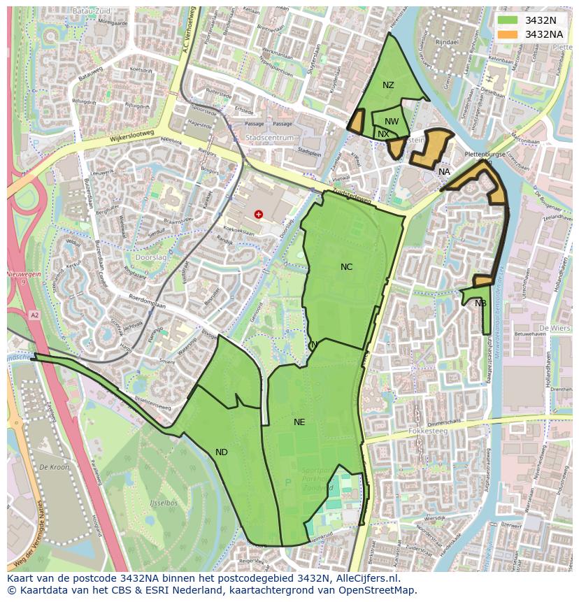 Afbeelding van het postcodegebied 3432 NA op de kaart.