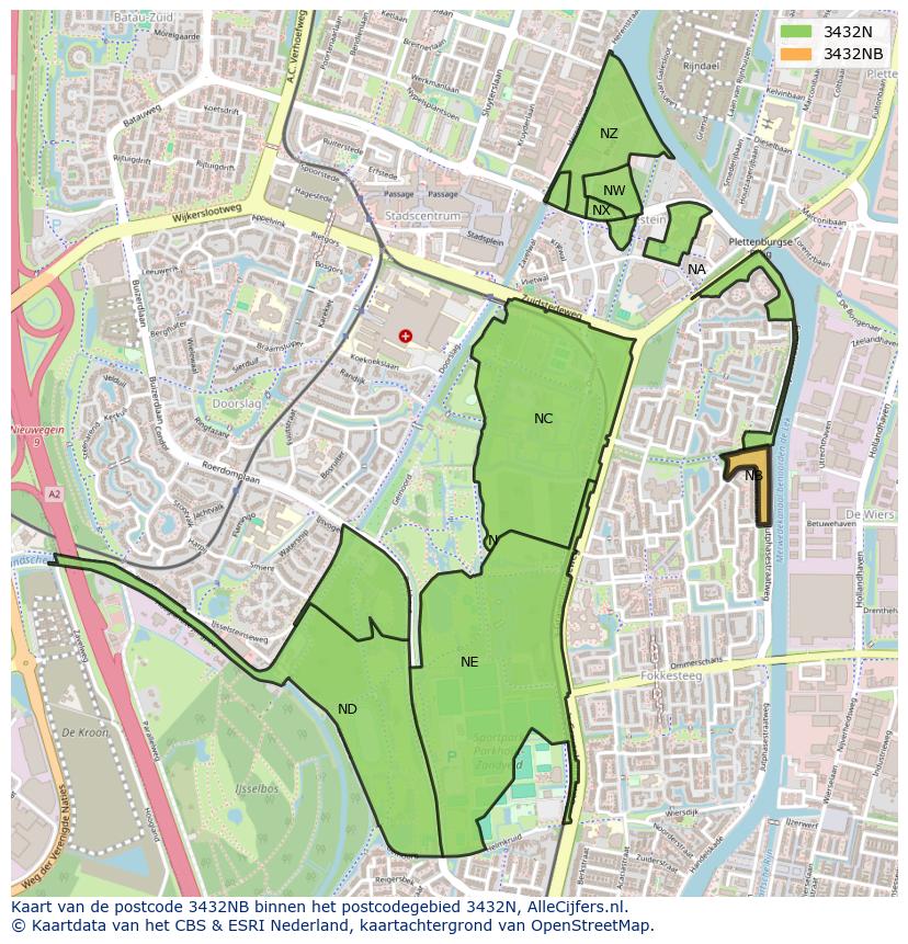 Afbeelding van het postcodegebied 3432 NB op de kaart.