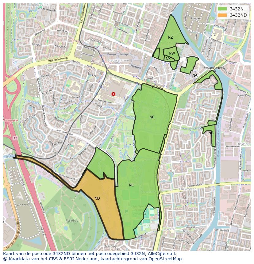 Afbeelding van het postcodegebied 3432 ND op de kaart.