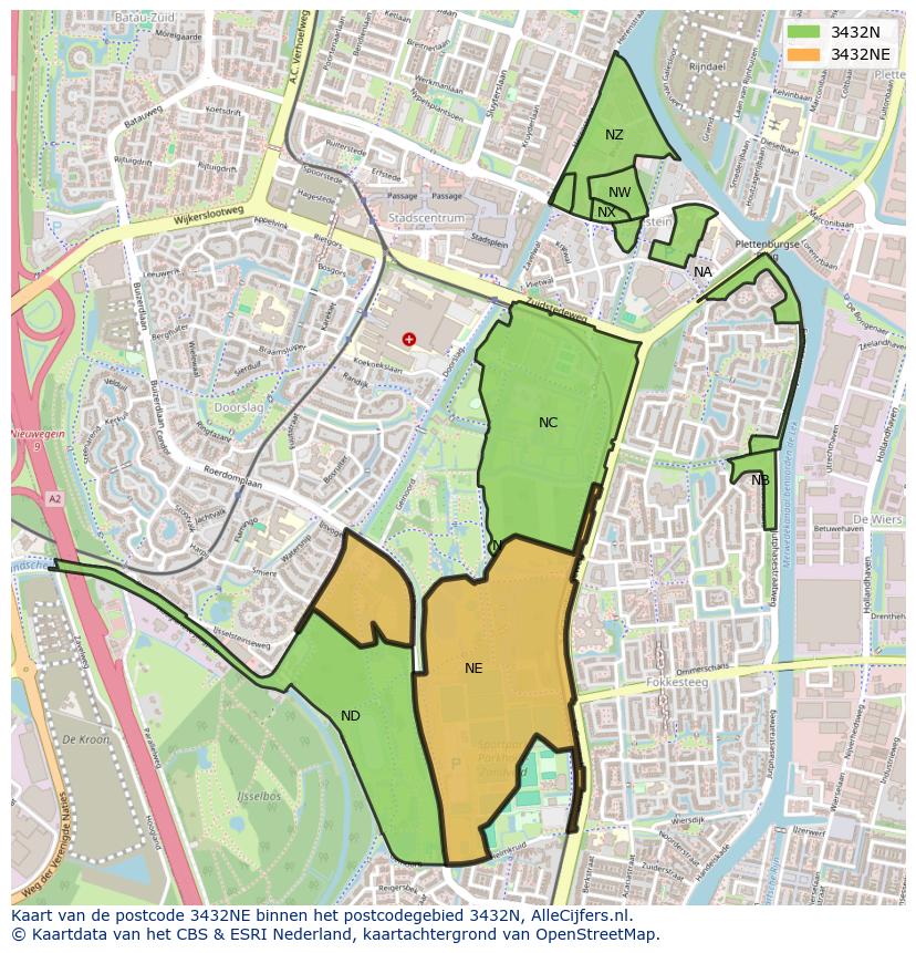 Afbeelding van het postcodegebied 3432 NE op de kaart.