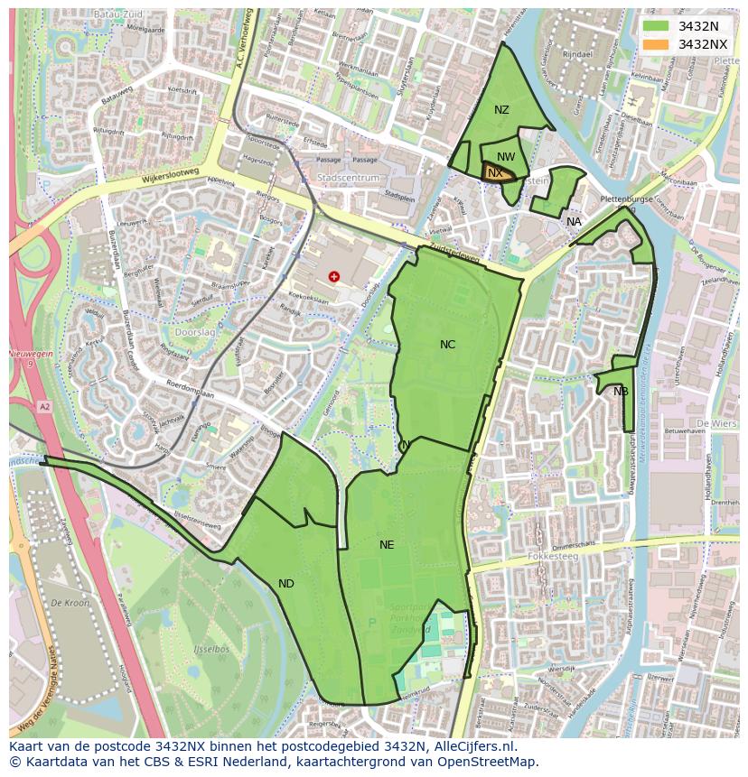 Afbeelding van het postcodegebied 3432 NX op de kaart.