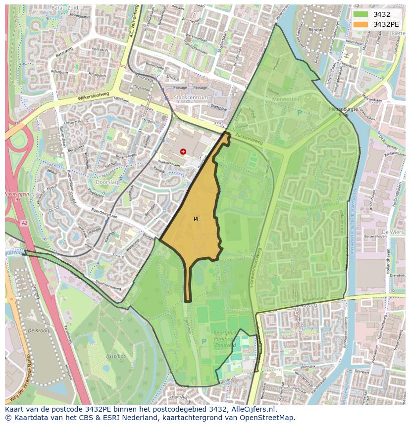 Afbeelding van het postcodegebied 3432 PE op de kaart.