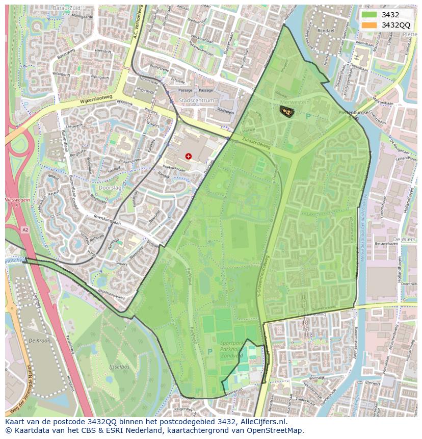 Afbeelding van het postcodegebied 3432 QQ op de kaart.