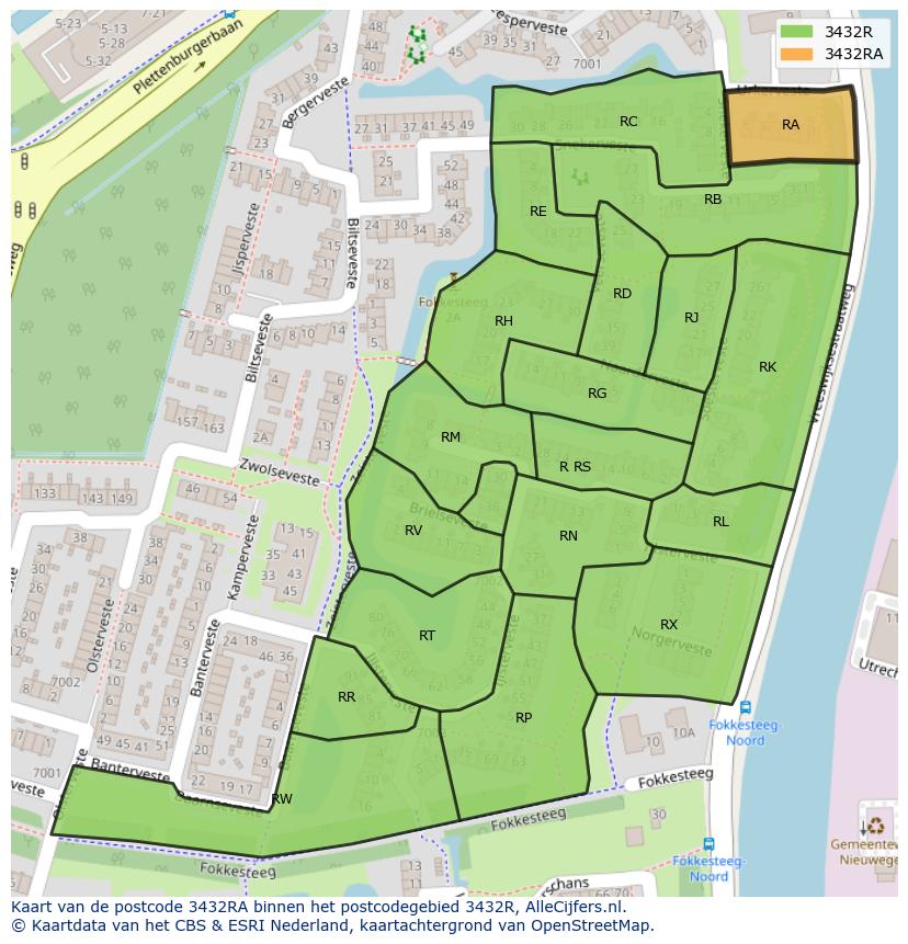 Afbeelding van het postcodegebied 3432 RA op de kaart.