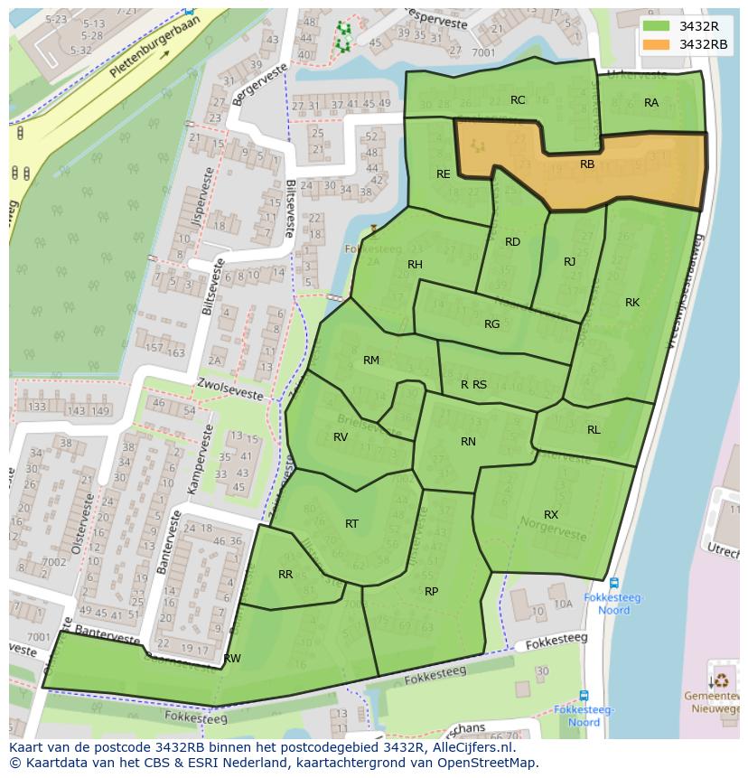 Afbeelding van het postcodegebied 3432 RB op de kaart.