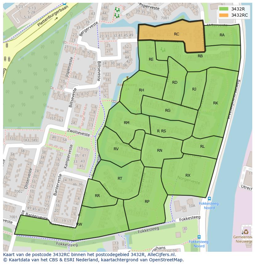 Afbeelding van het postcodegebied 3432 RC op de kaart.