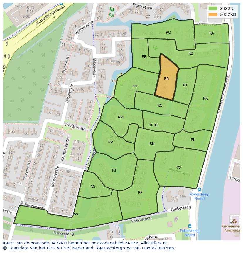 Afbeelding van het postcodegebied 3432 RD op de kaart.