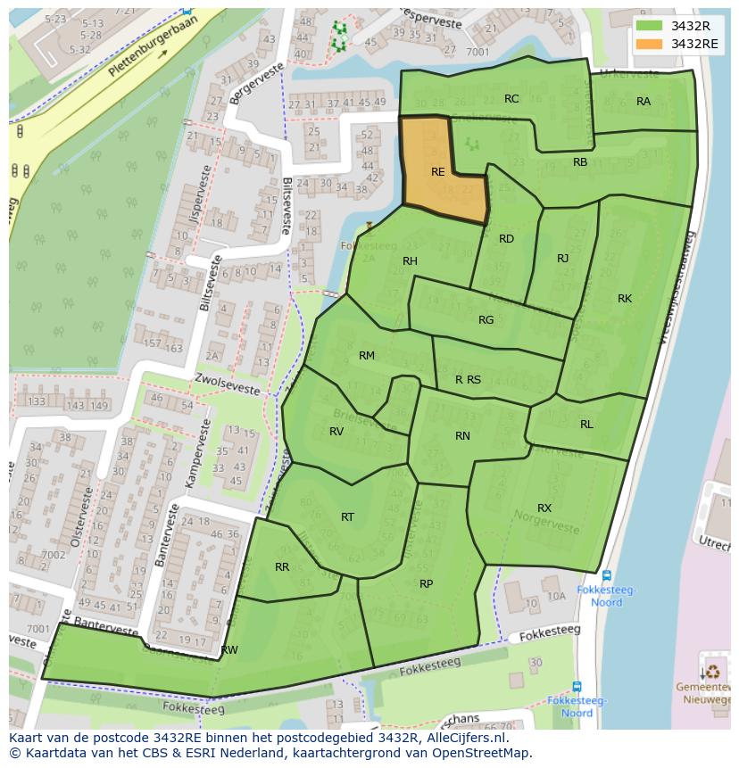 Afbeelding van het postcodegebied 3432 RE op de kaart.