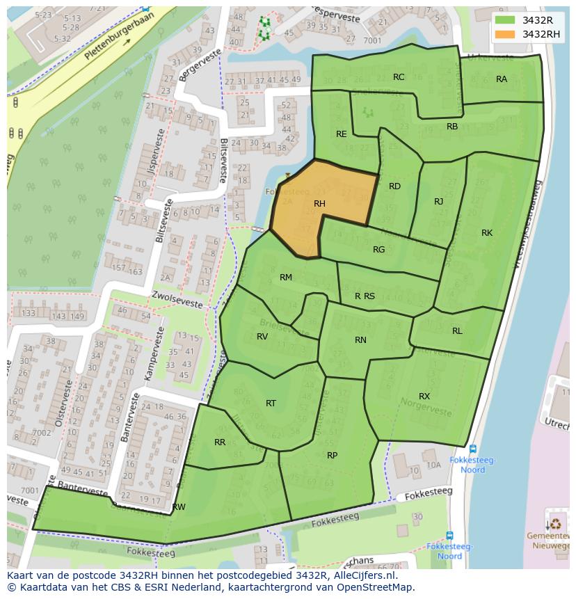 Afbeelding van het postcodegebied 3432 RH op de kaart.
