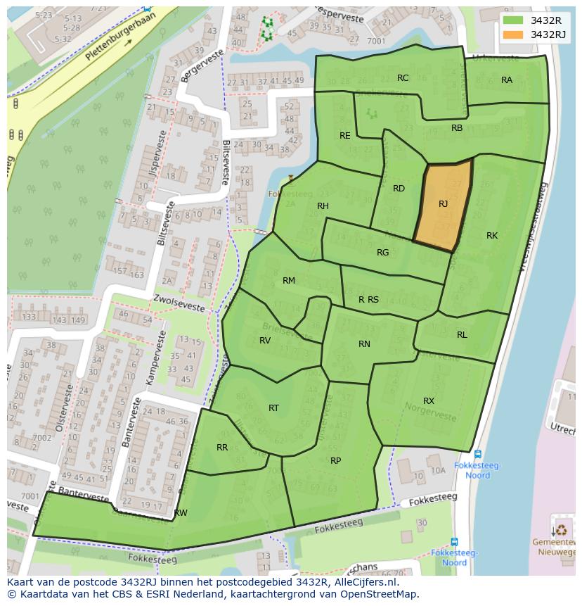 Afbeelding van het postcodegebied 3432 RJ op de kaart.