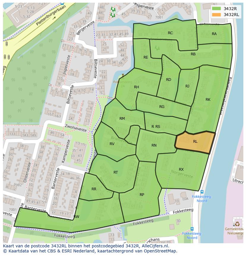 Afbeelding van het postcodegebied 3432 RL op de kaart.