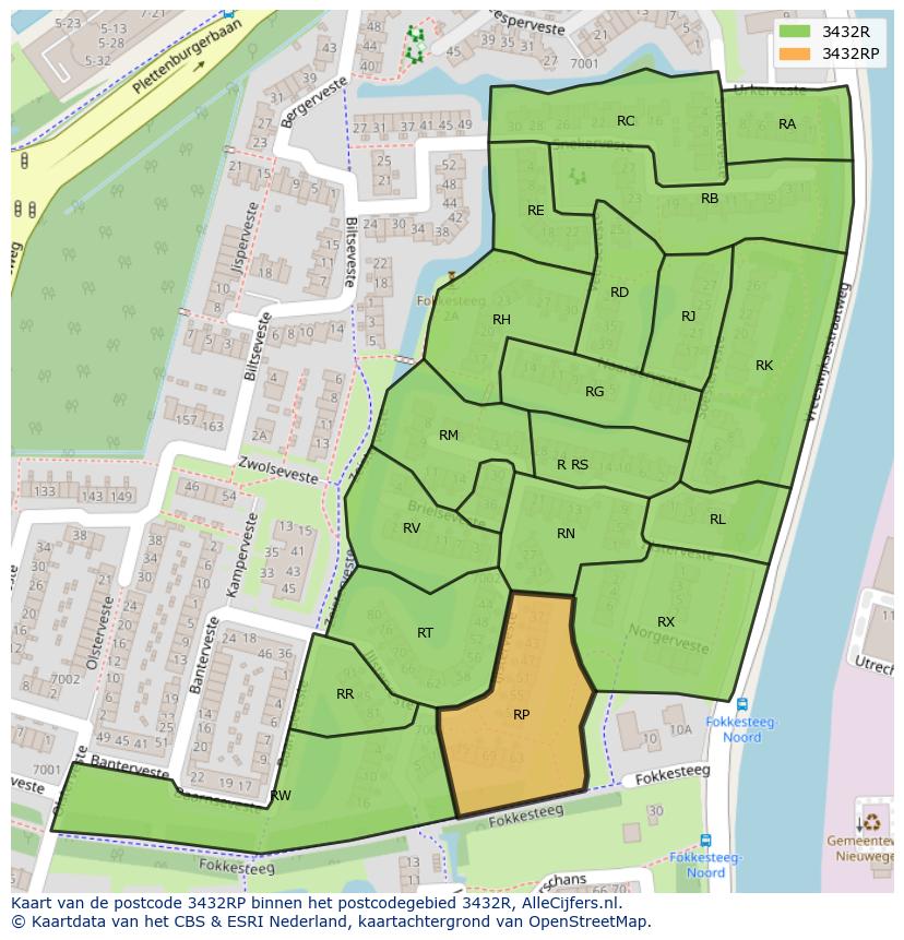 Afbeelding van het postcodegebied 3432 RP op de kaart.