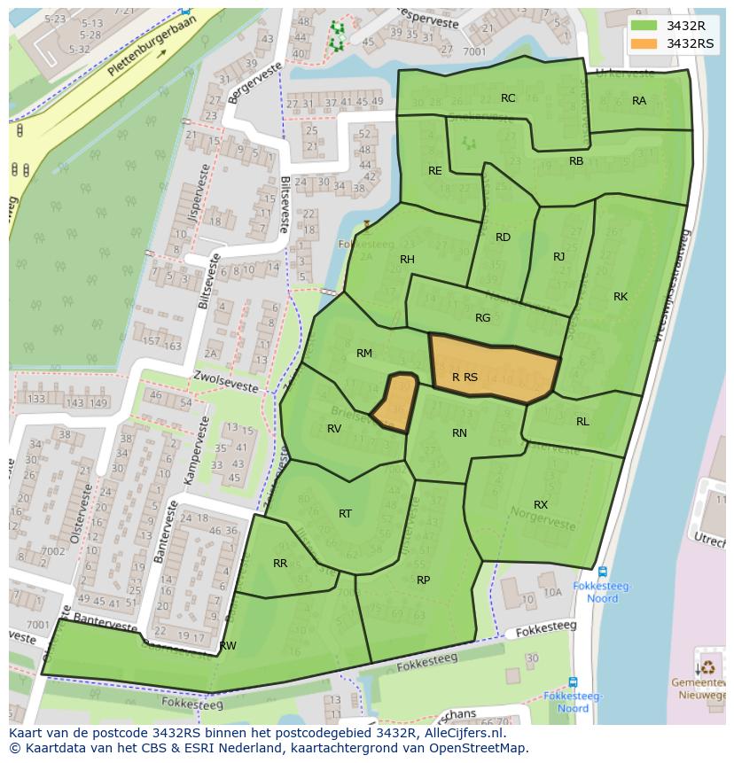Afbeelding van het postcodegebied 3432 RS op de kaart.