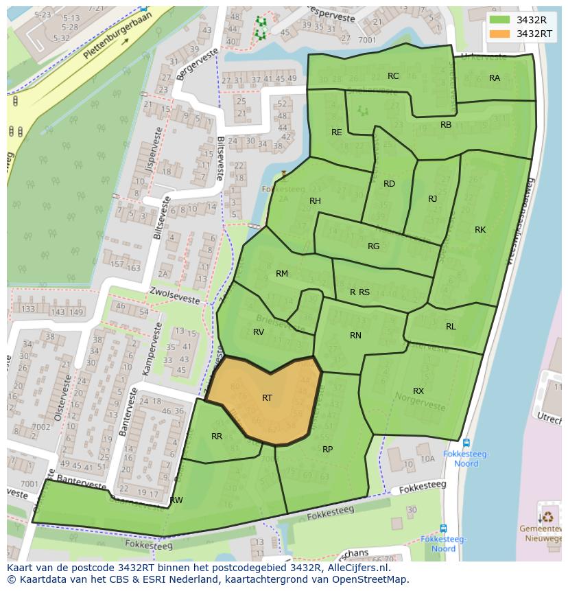 Afbeelding van het postcodegebied 3432 RT op de kaart.