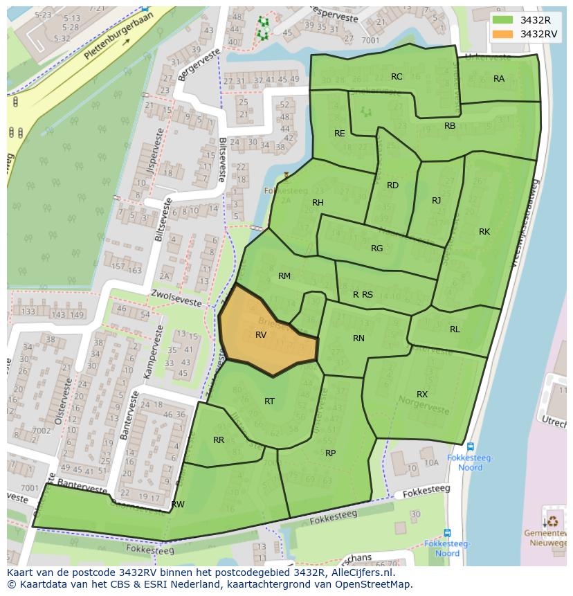 Afbeelding van het postcodegebied 3432 RV op de kaart.