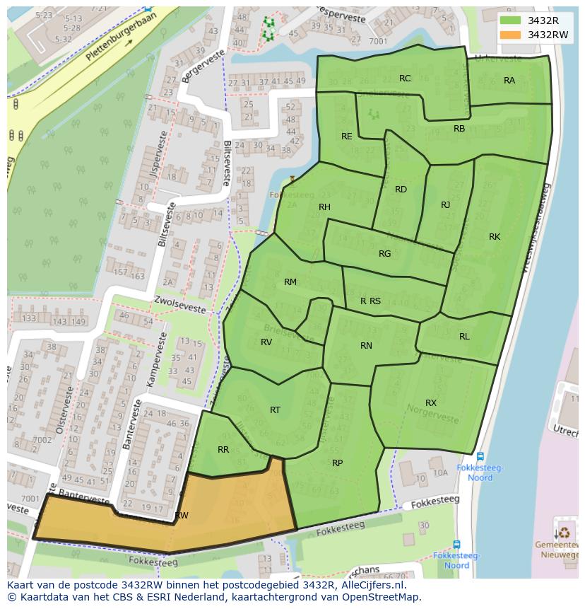 Afbeelding van het postcodegebied 3432 RW op de kaart.