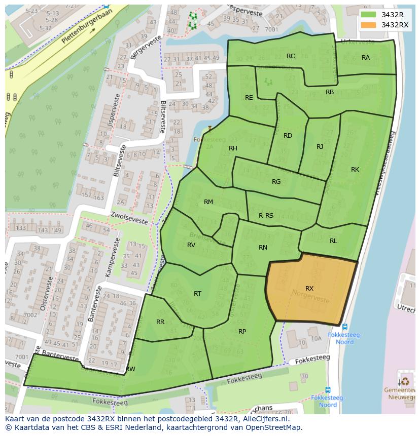 Afbeelding van het postcodegebied 3432 RX op de kaart.