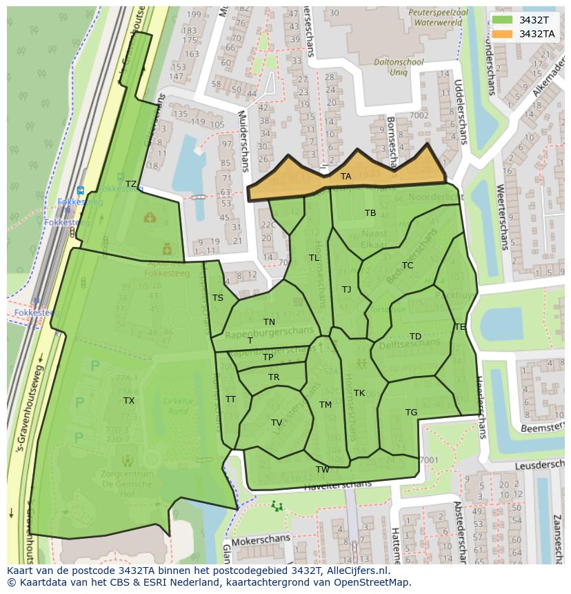 Afbeelding van het postcodegebied 3432 TA op de kaart.