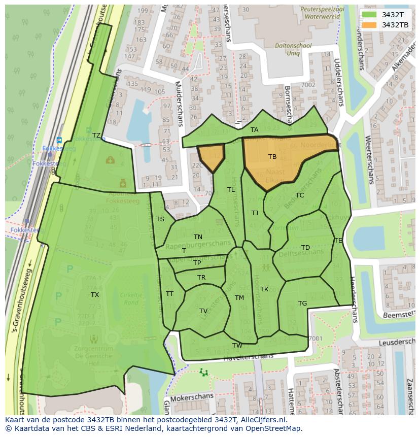 Afbeelding van het postcodegebied 3432 TB op de kaart.