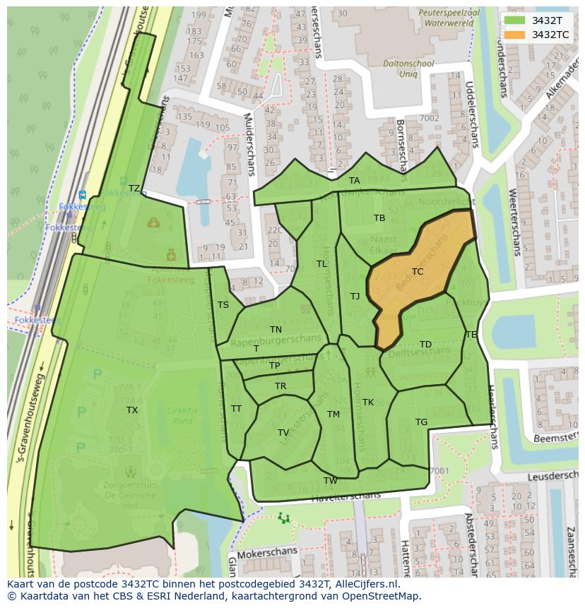 Afbeelding van het postcodegebied 3432 TC op de kaart.