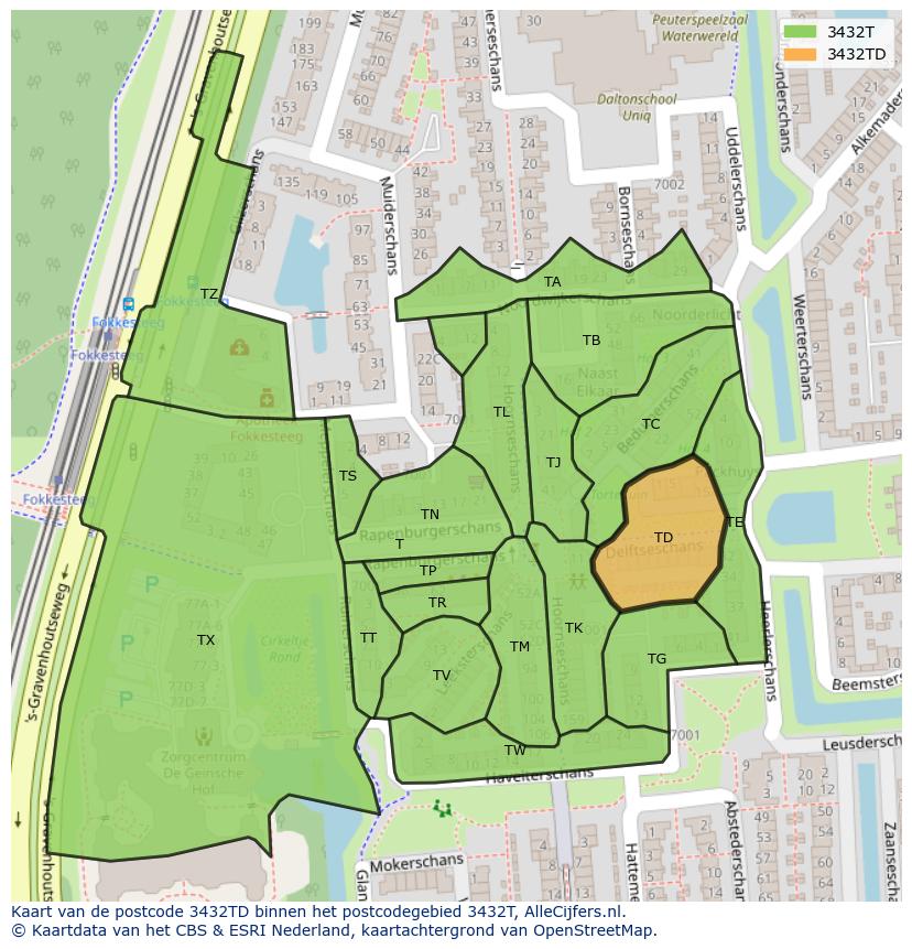 Afbeelding van het postcodegebied 3432 TD op de kaart.