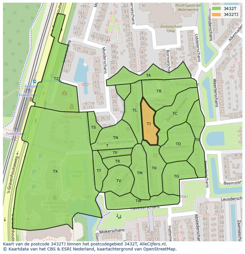 Afbeelding van het postcodegebied 3432 TJ op de kaart.