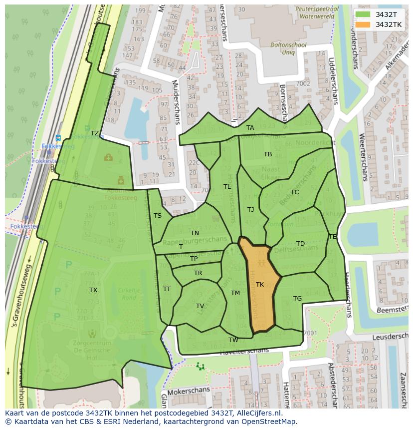 Afbeelding van het postcodegebied 3432 TK op de kaart.