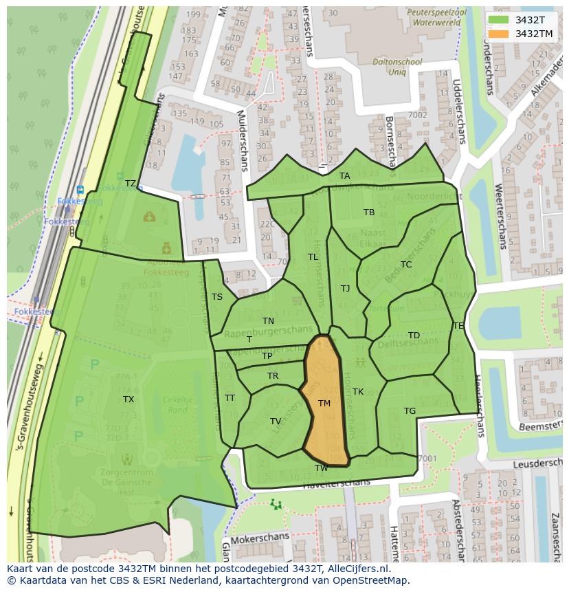 Afbeelding van het postcodegebied 3432 TM op de kaart.