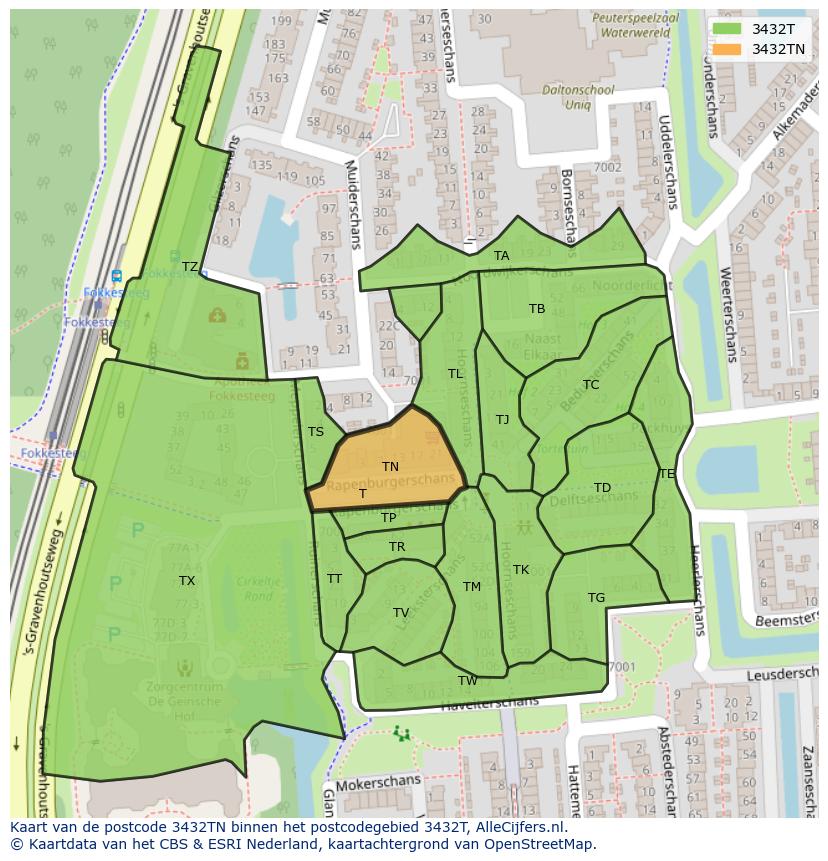Afbeelding van het postcodegebied 3432 TN op de kaart.